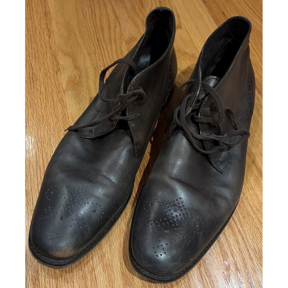 John Varvatos Brown Leather Medallion Toe Chukka Boots Mens 12 - Picture 1 of 6